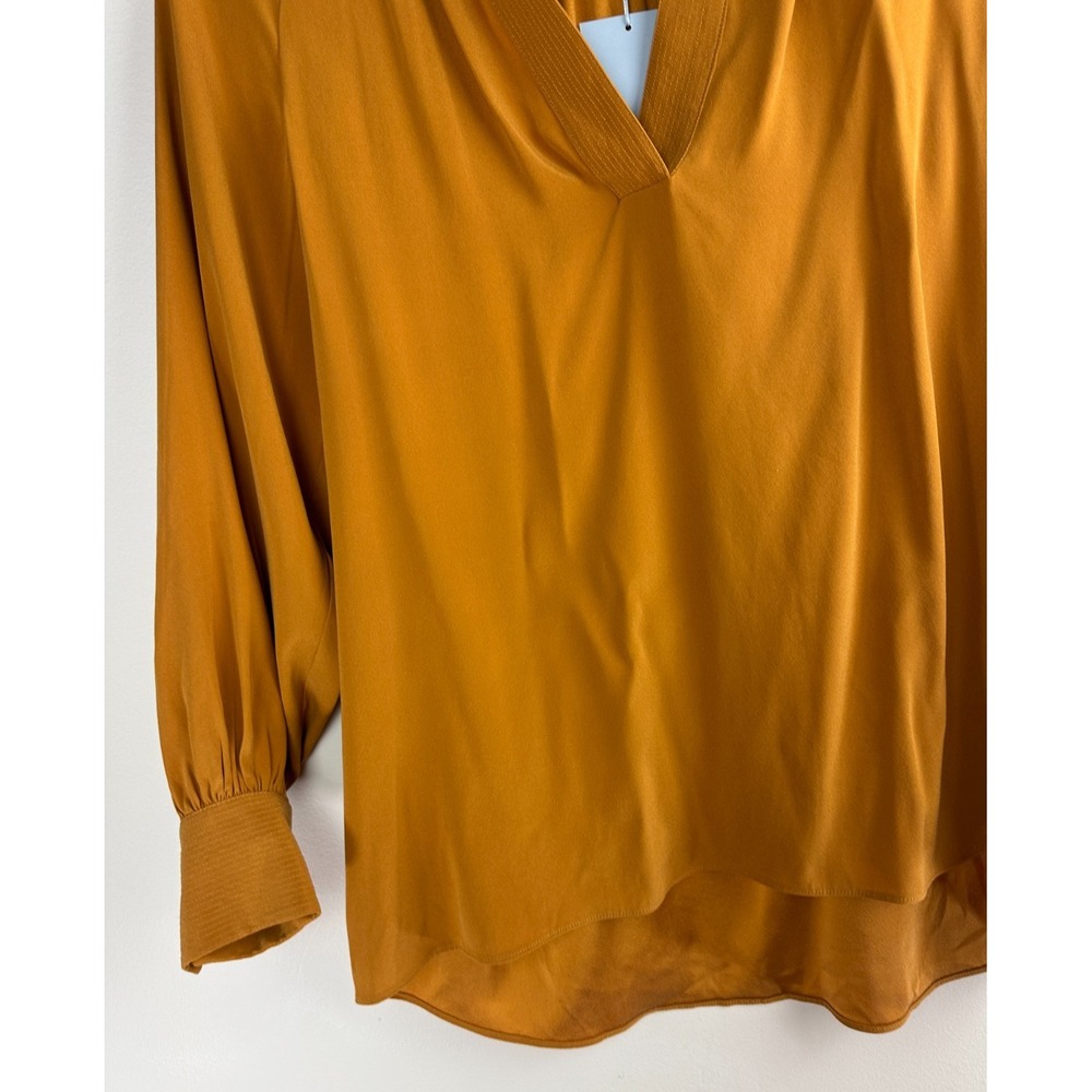 NEW Antonio Melani Talitha Silk Blend Blouse Dandelion Yellow Gold Split Neck XS - Picture 8 of 12